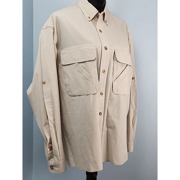 Orvis Mens Medium Long Sleeve Khaki Fishing Shirt Mesh Lined Vented Back - Picture 2 of 16